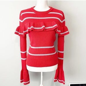 English Factory orange ruffled stripe bell sleeve sweater small Revolve
